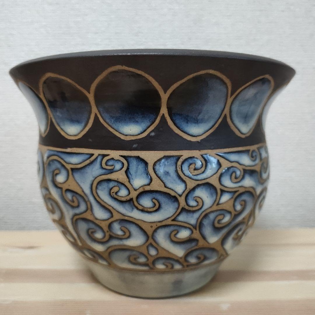 沖縄やちむん　青と茶色の渦巻き模様の陶器 沖縄やちむん 青と茶色の渦巻き模様の陶器 【公式通販】